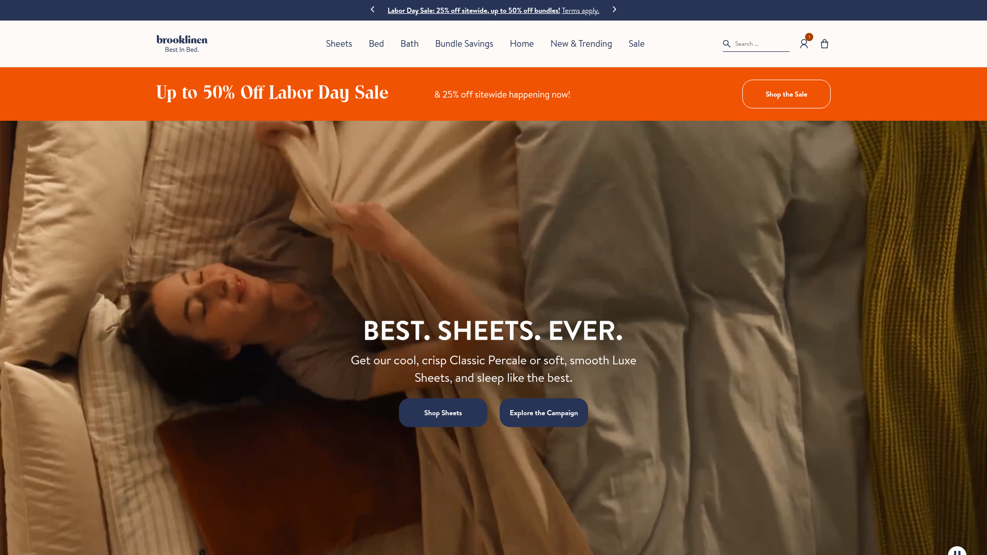 Screenshot of the Brooklinen page analyzed in this UX review