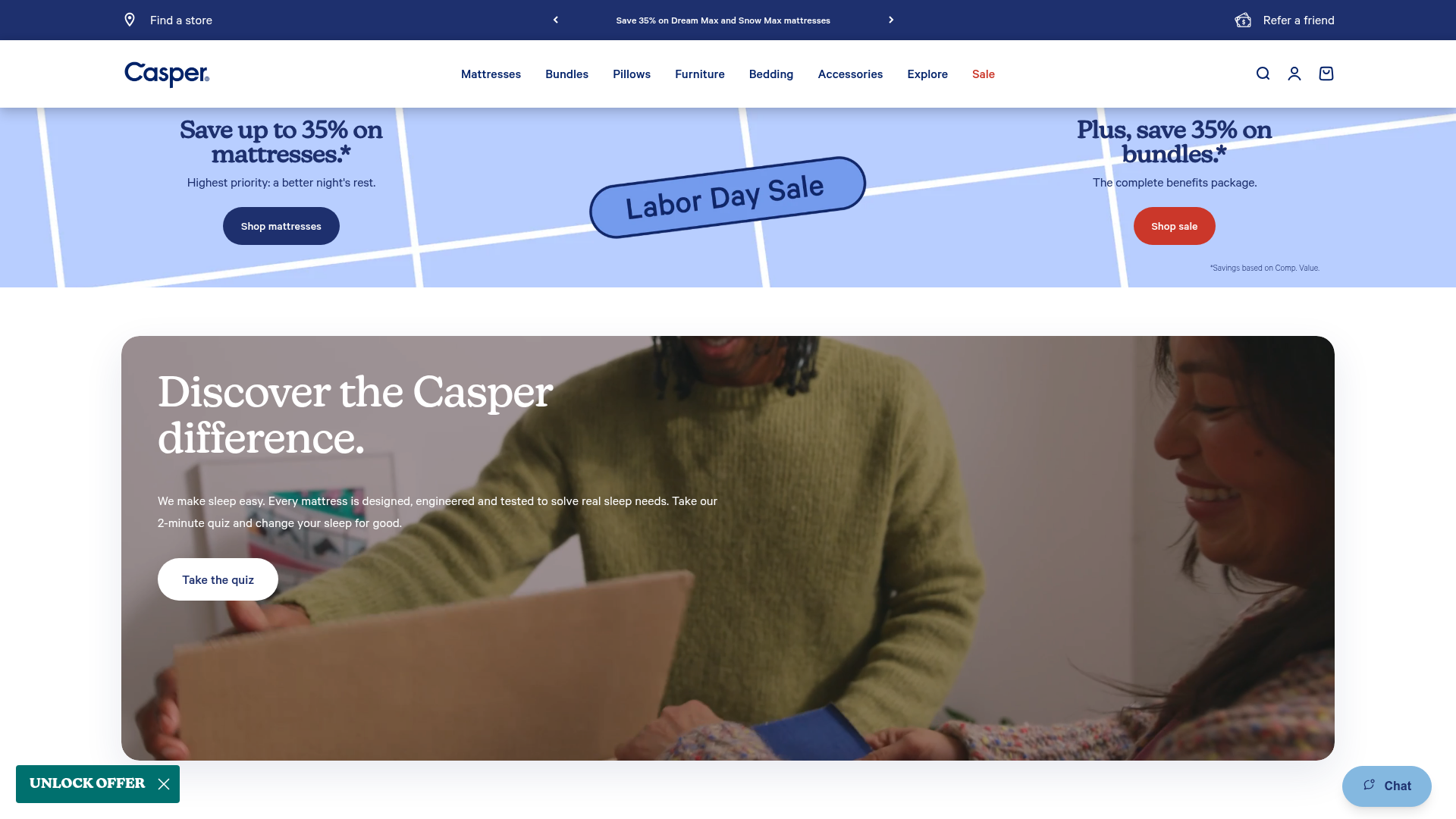 Screenshot of the Casper page analyzed in this UX review