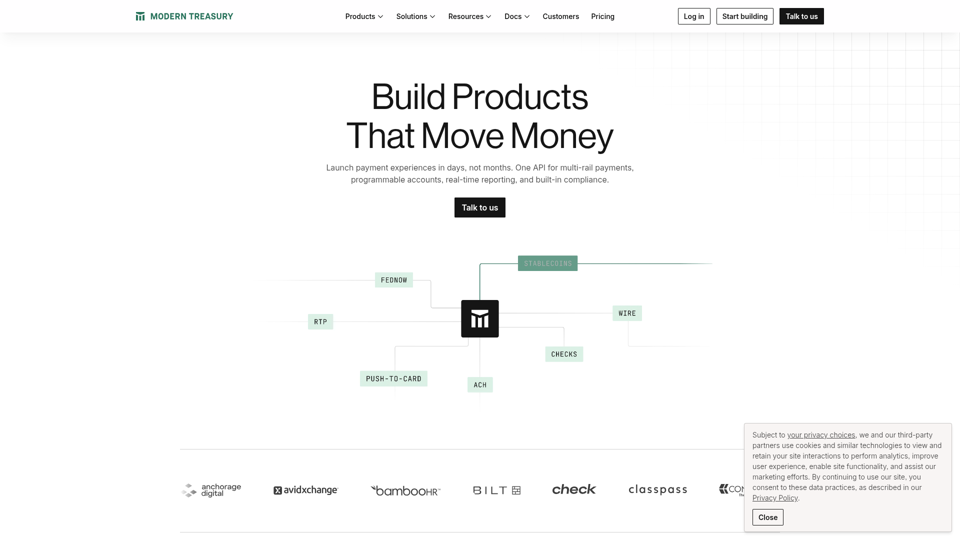 Screenshot of the Moderntreasury page analyzed in this UX review