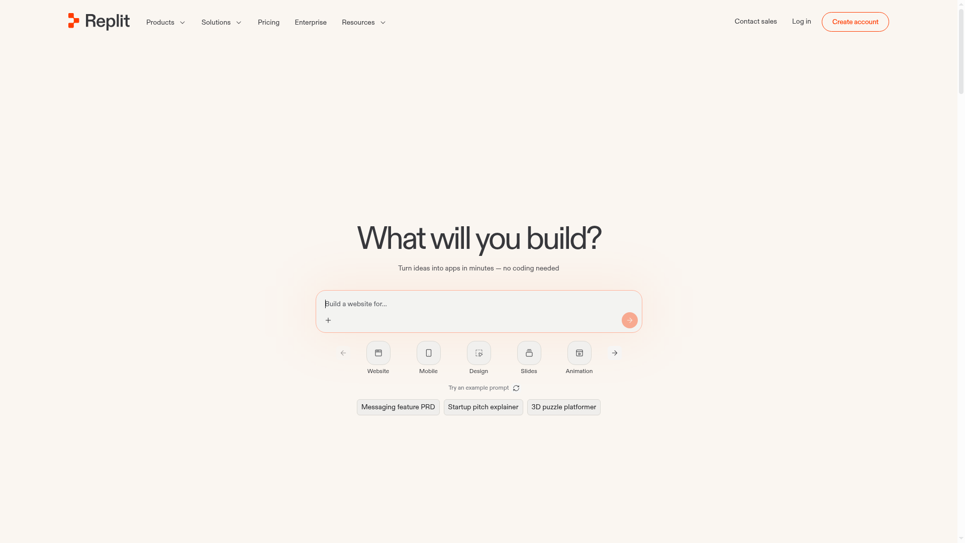 Screenshot of the Replit page analyzed in this UX review
