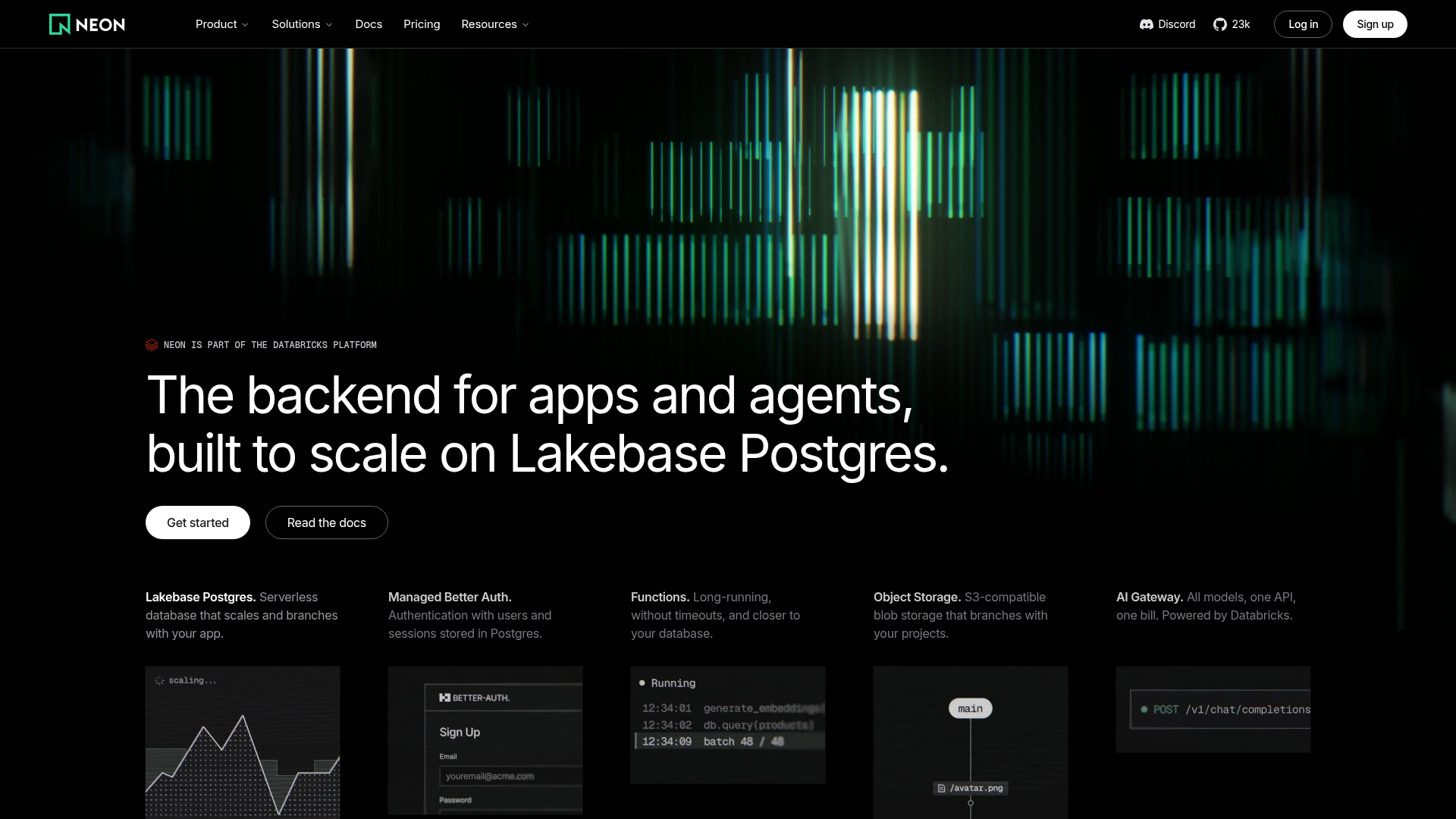 Screenshot of the Neon page analyzed in this UX review
