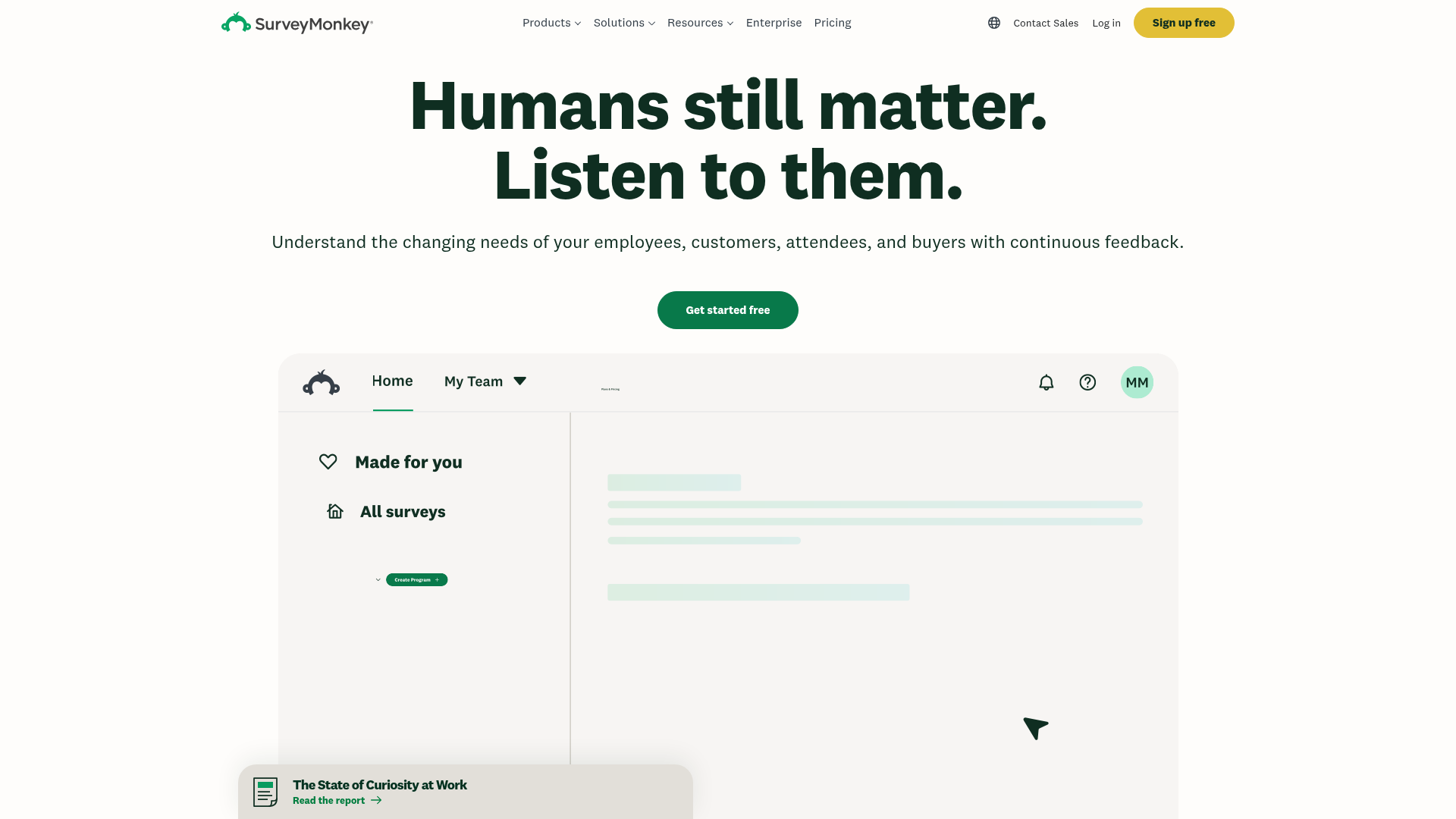 Screenshot of the Surveymonkey page analyzed in this UX review
