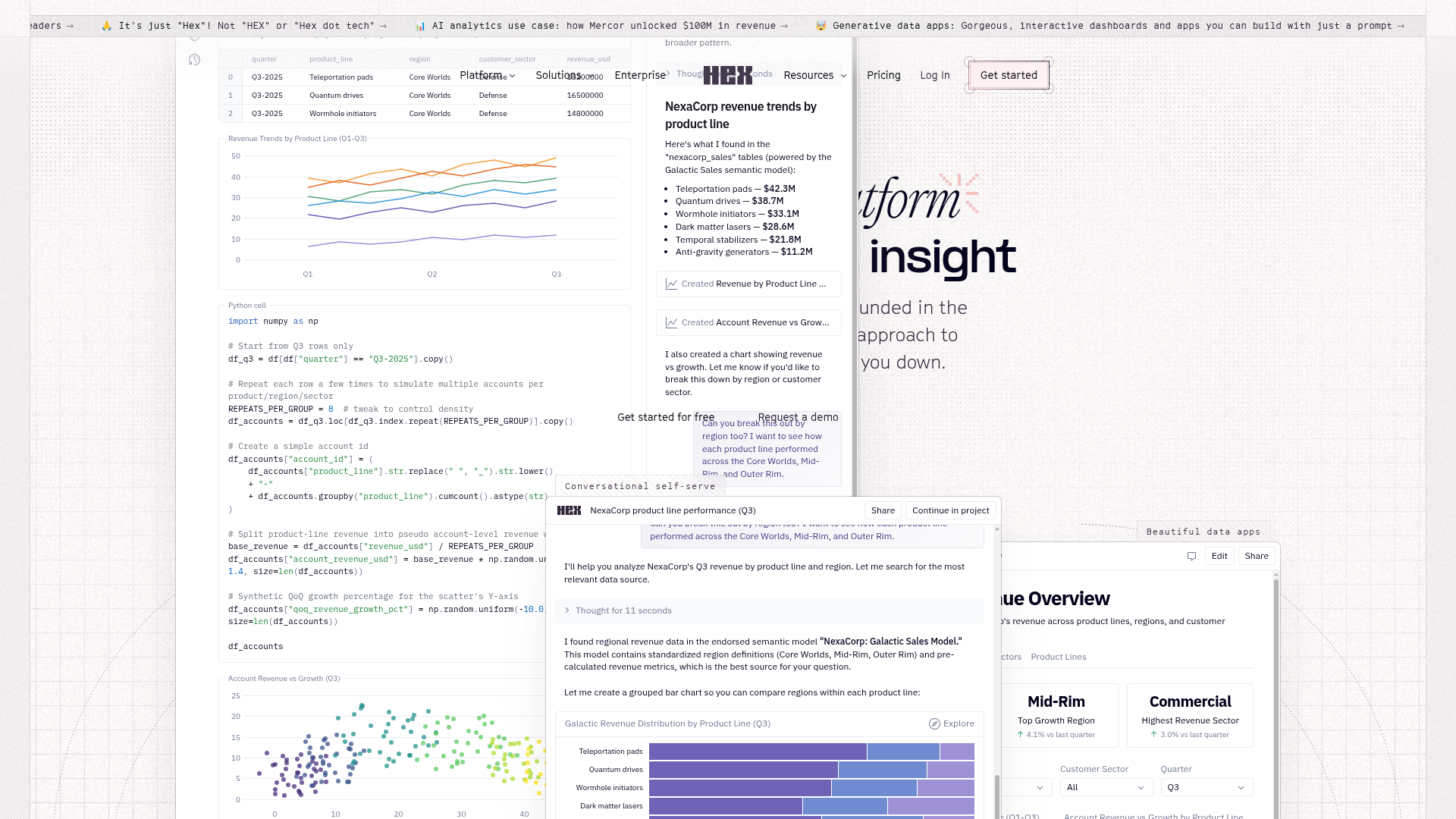 Screenshot of the Hex page analyzed in this UX review