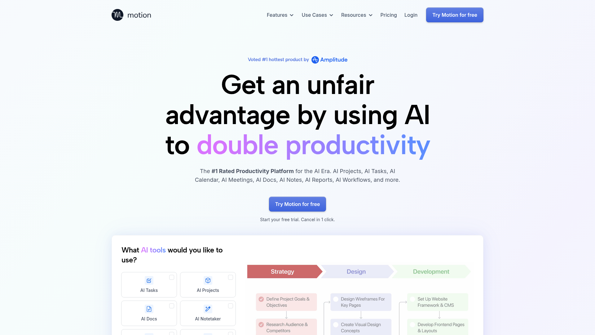 Screenshot of the Usemotion page analyzed in this UX review
