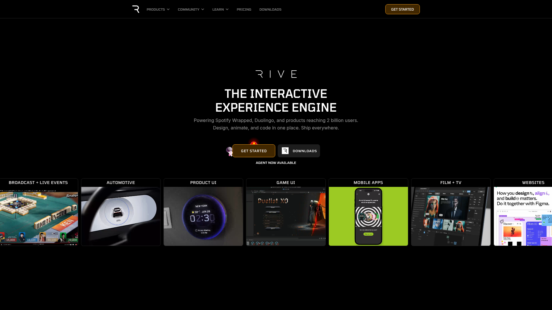 Screenshot of the Rive page analyzed in this UX review