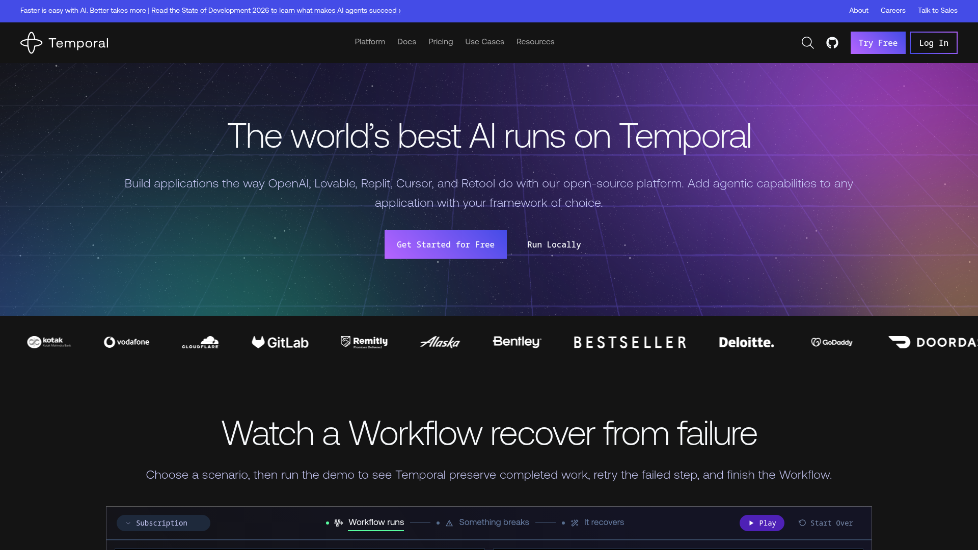 Screenshot of the Temporal page analyzed in this UX review