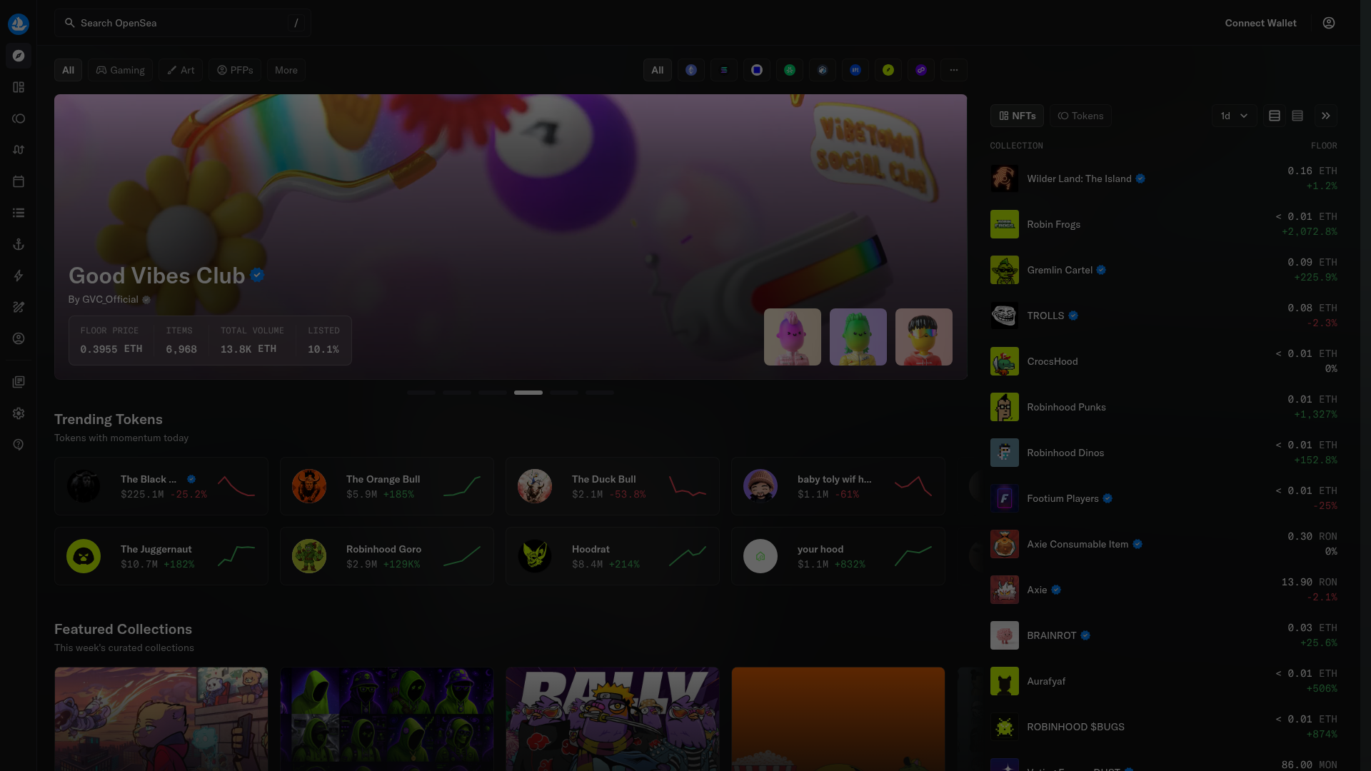 Screenshot of the Opensea page analyzed in this UX review