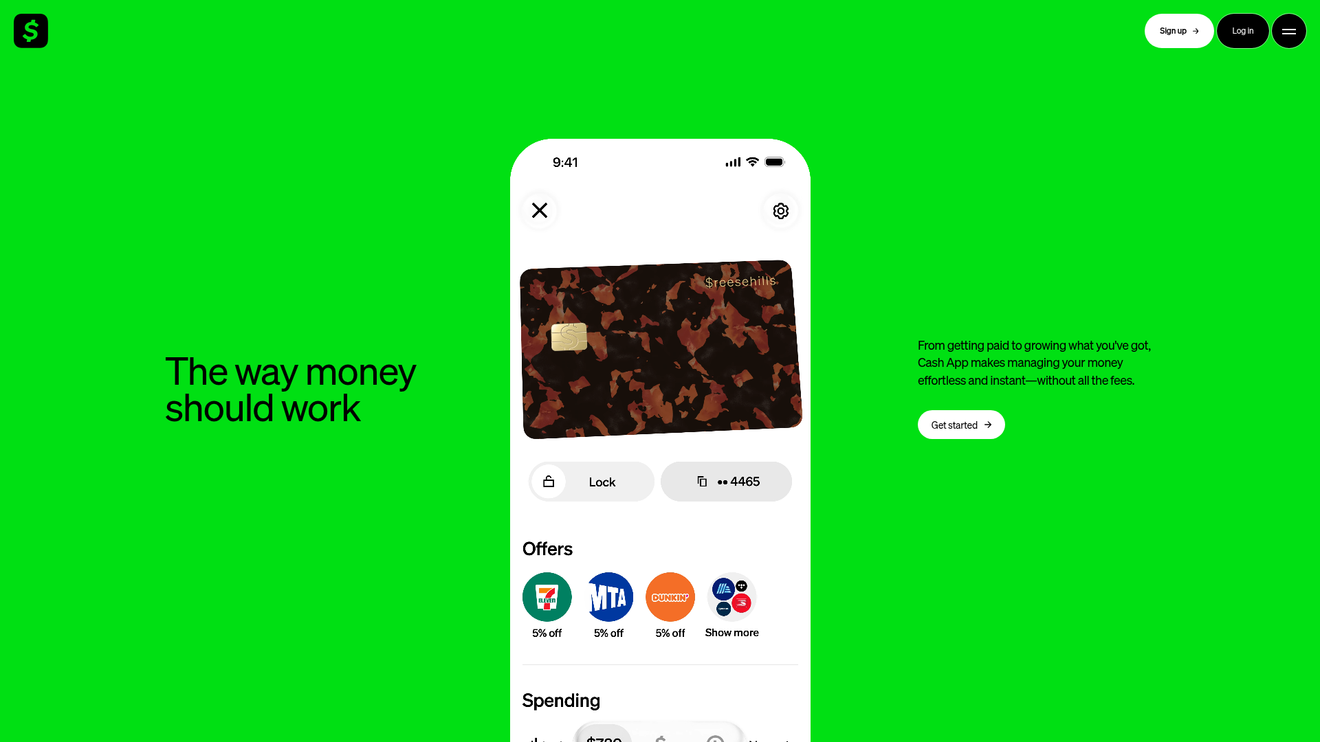 Screenshot of the Cash page analyzed in this UX review