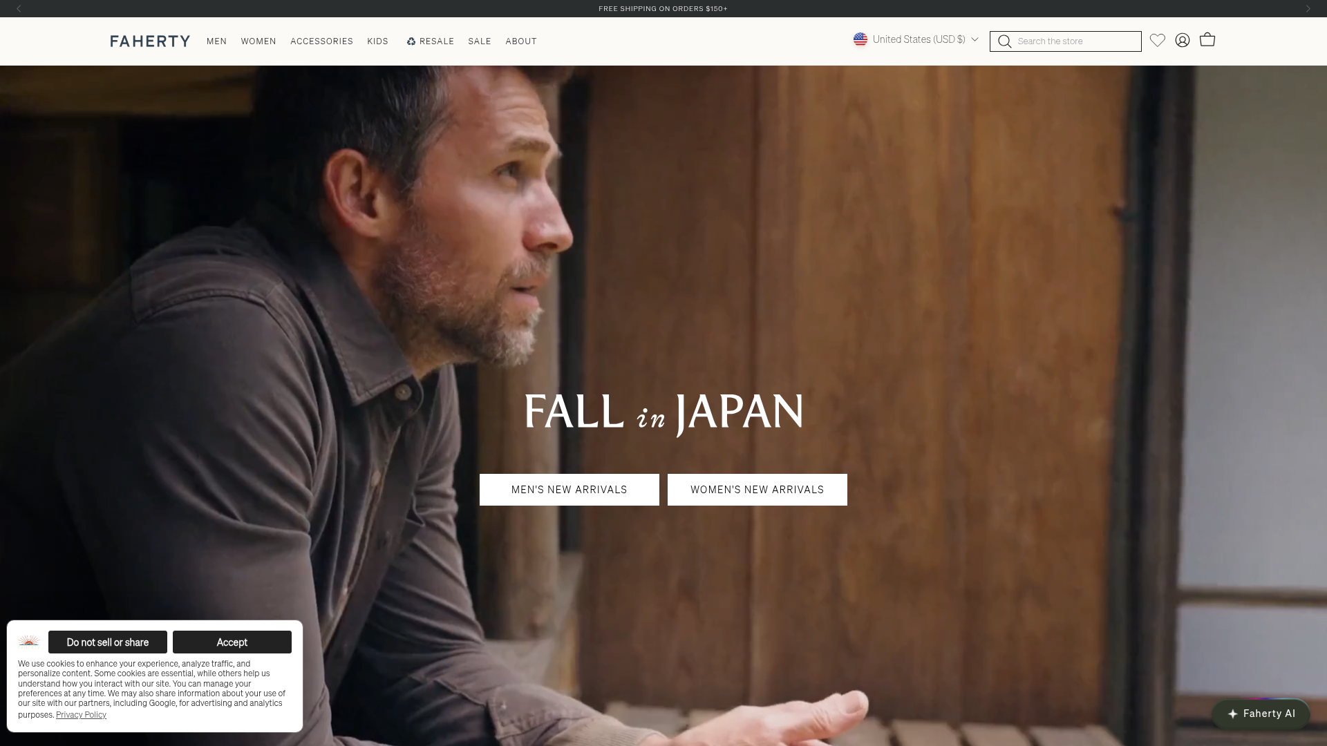 Screenshot of the Fahertybrand page analyzed in this UX review