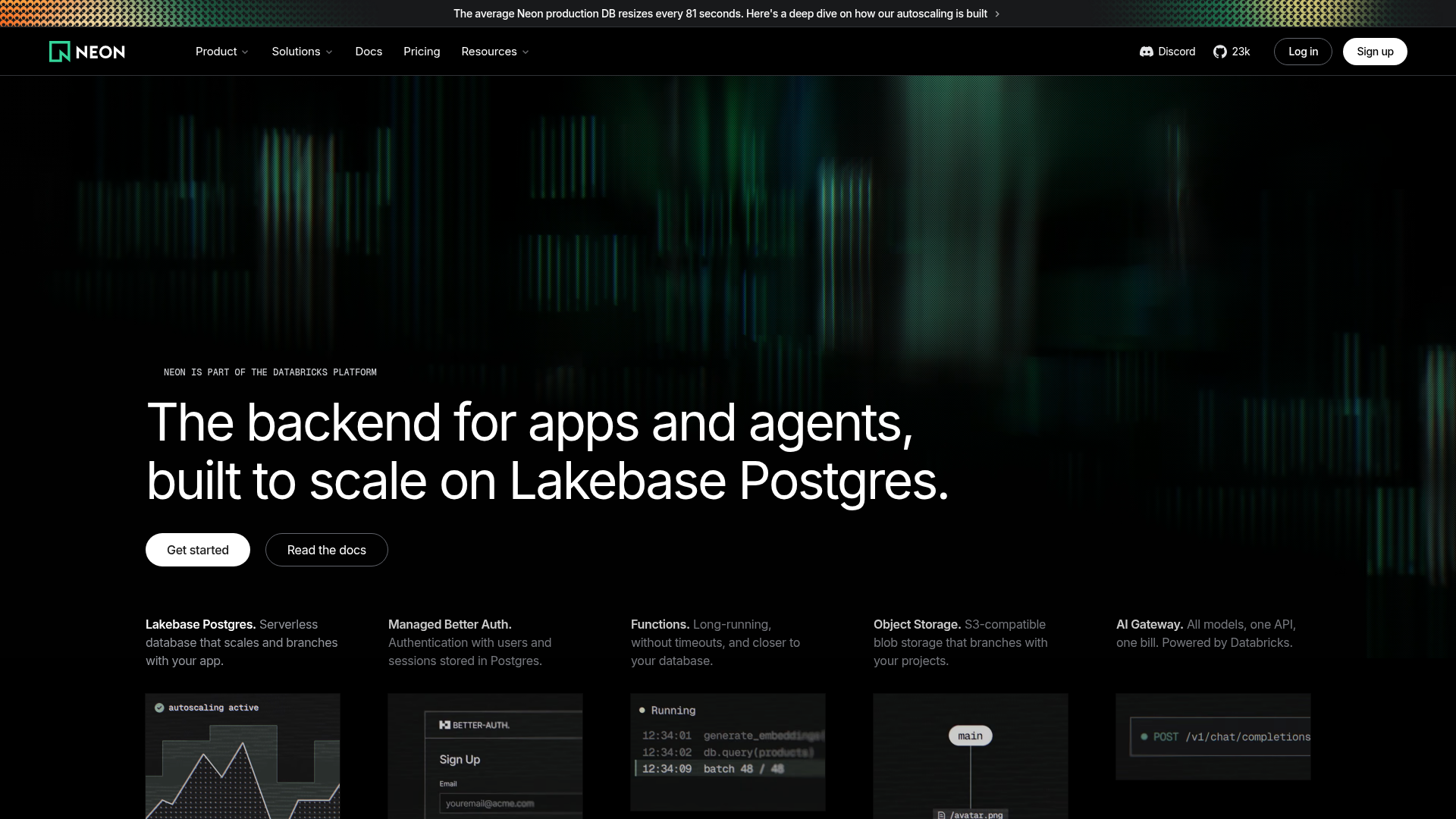 Screenshot of the Neon page analyzed in this UX review