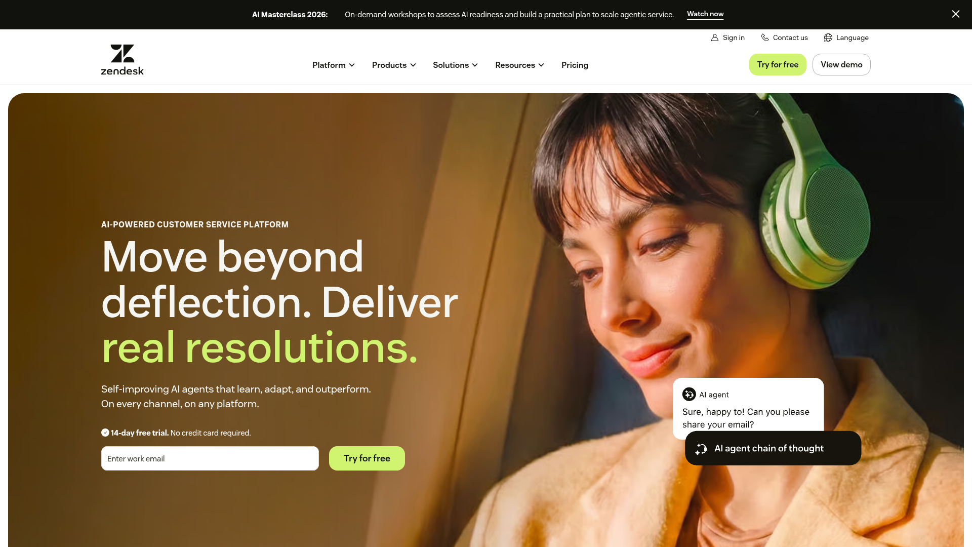 Screenshot of the Zendesk page analyzed in this UX review