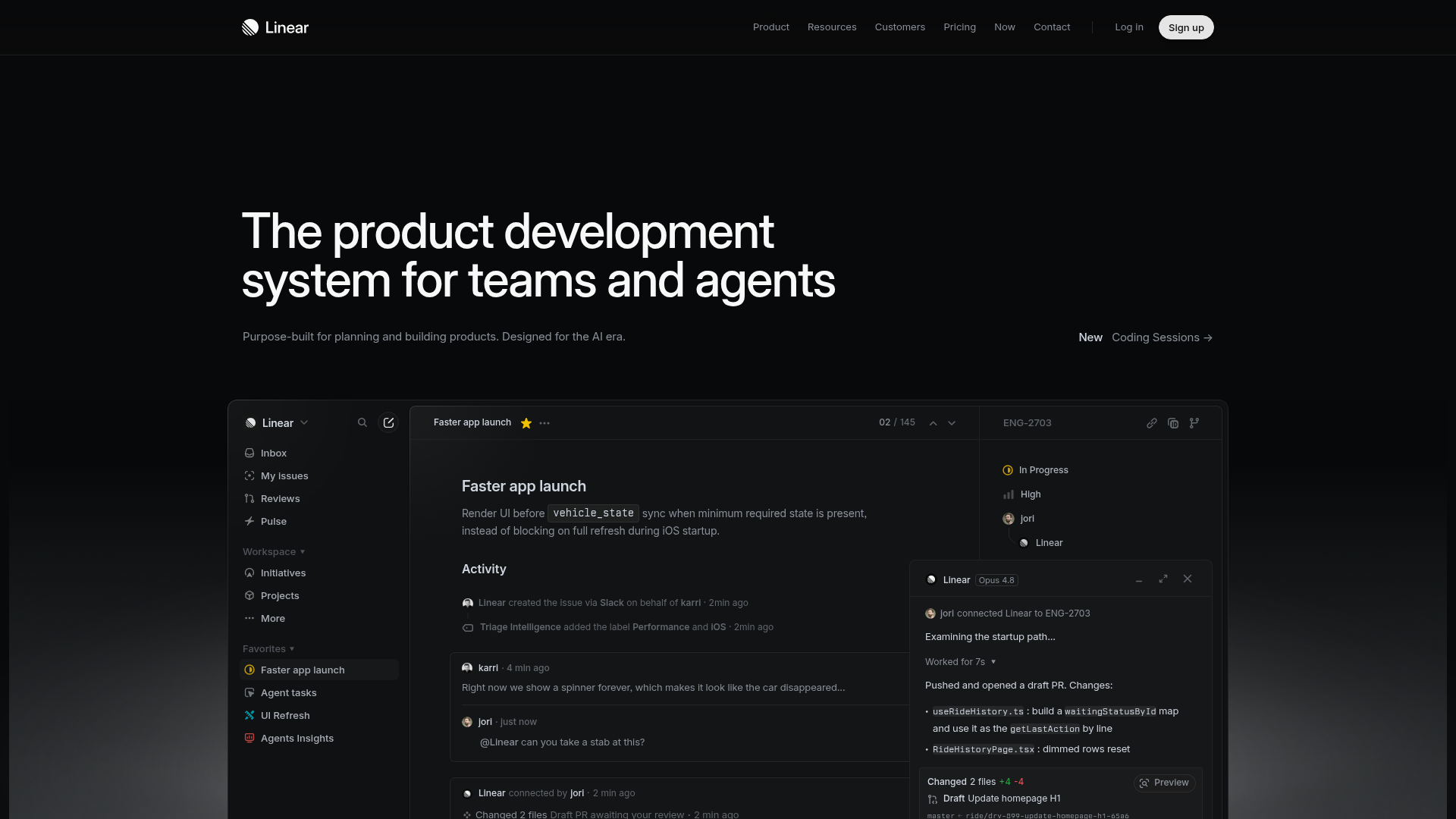 Screenshot of the Linear page analyzed in this UX review