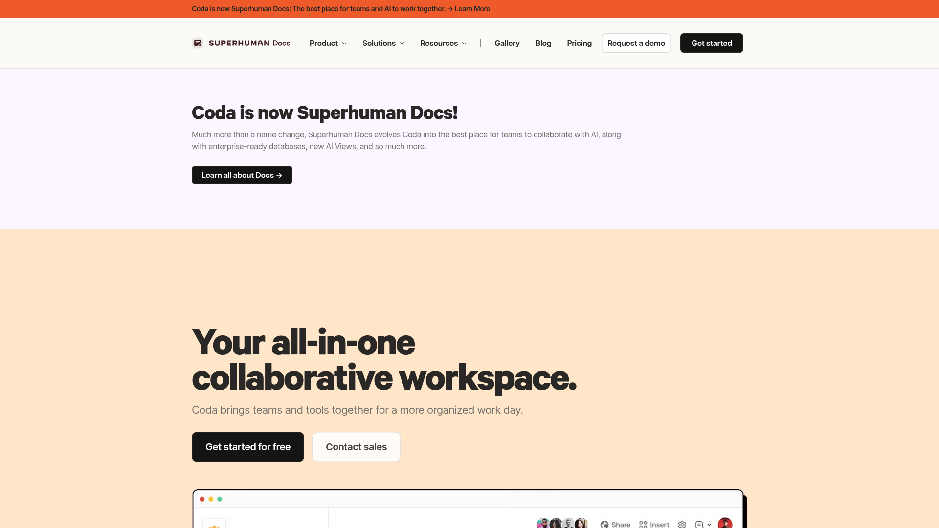 Screenshot of the Coda page analyzed in this UX review