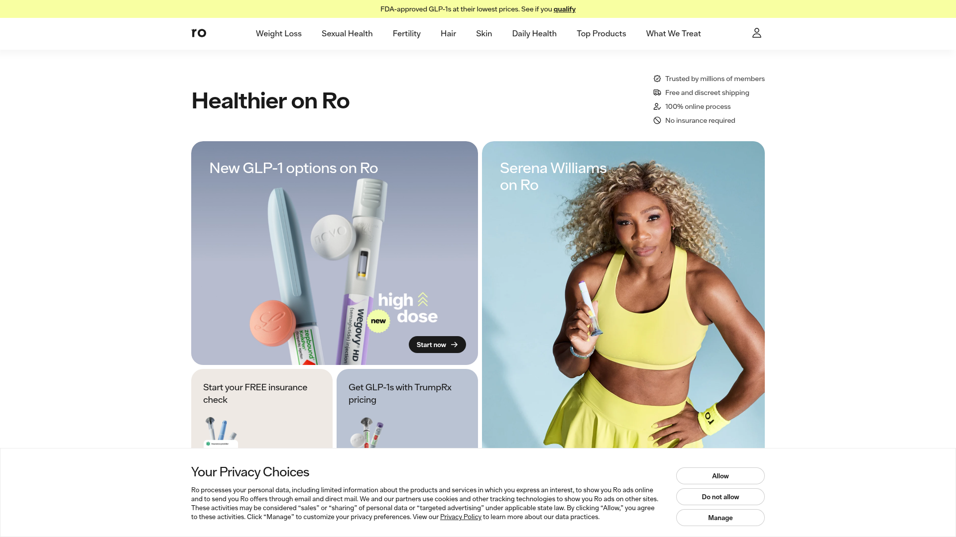 Screenshot of the Ro page analyzed in this UX review