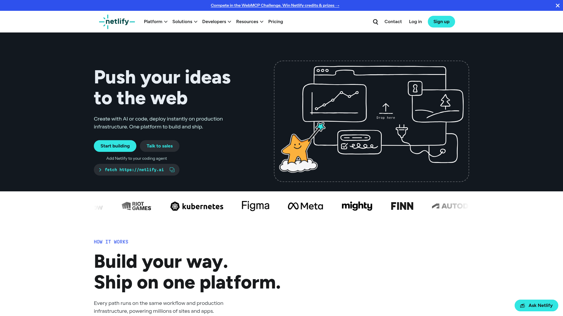 Screenshot of the Netlify page analyzed in this UX review