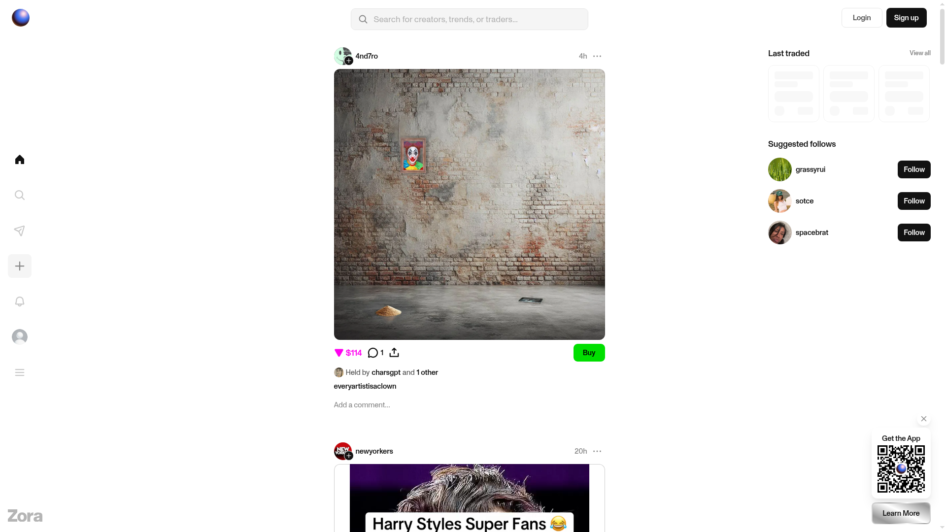 Screenshot of the Zora page analyzed in this UX review