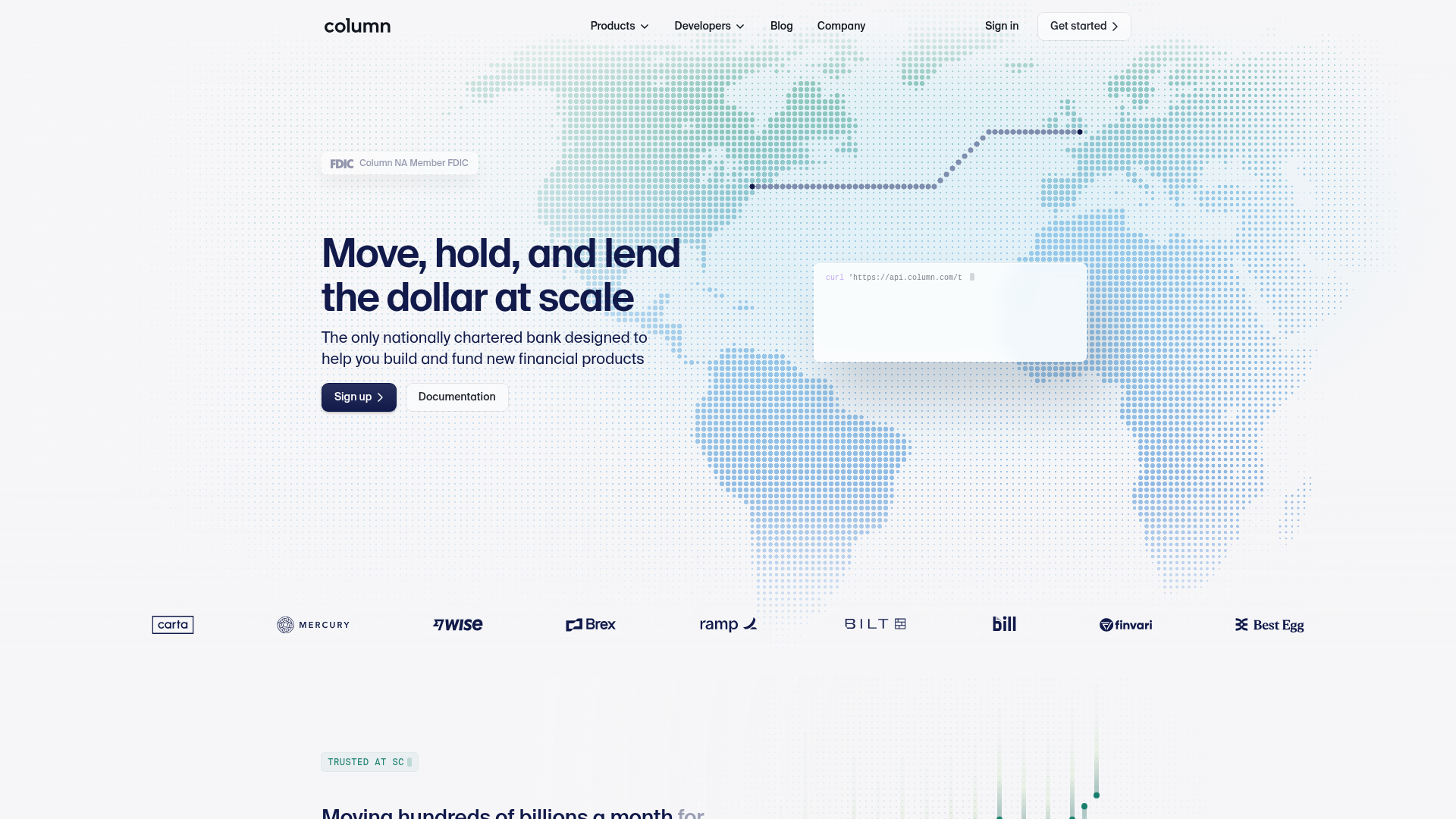Screenshot of the Column page analyzed in this UX review