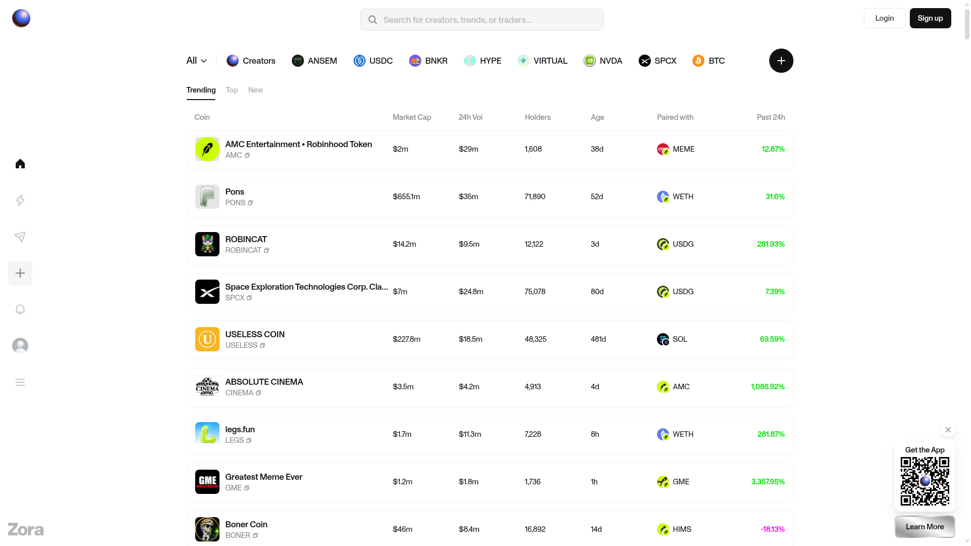 Screenshot of the Zora page analyzed in this UX review