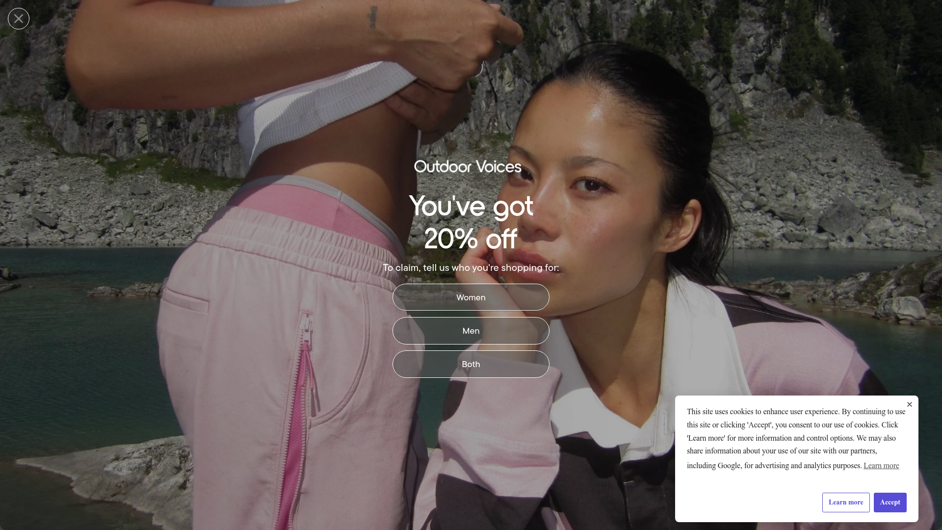 Screenshot of the Outdoorvoices page analyzed in this UX review