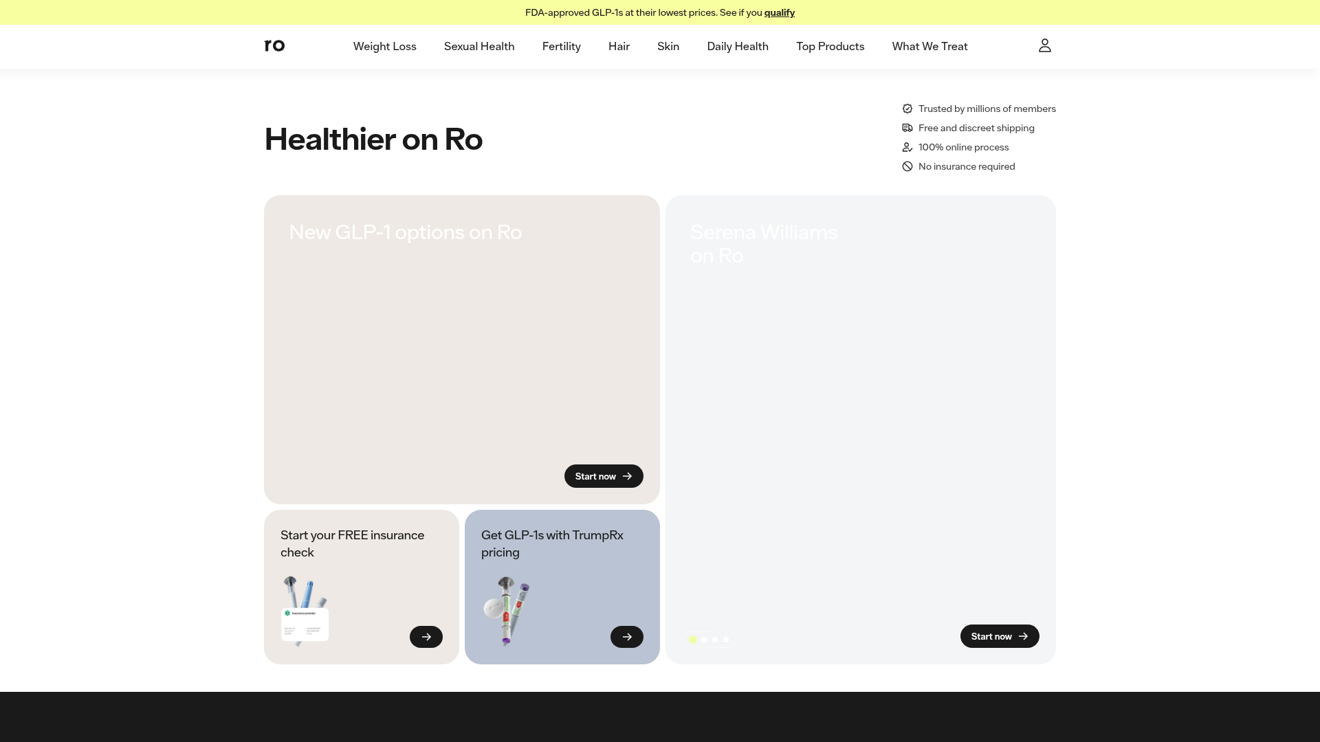 Screenshot of the Ro page analyzed in this UX review