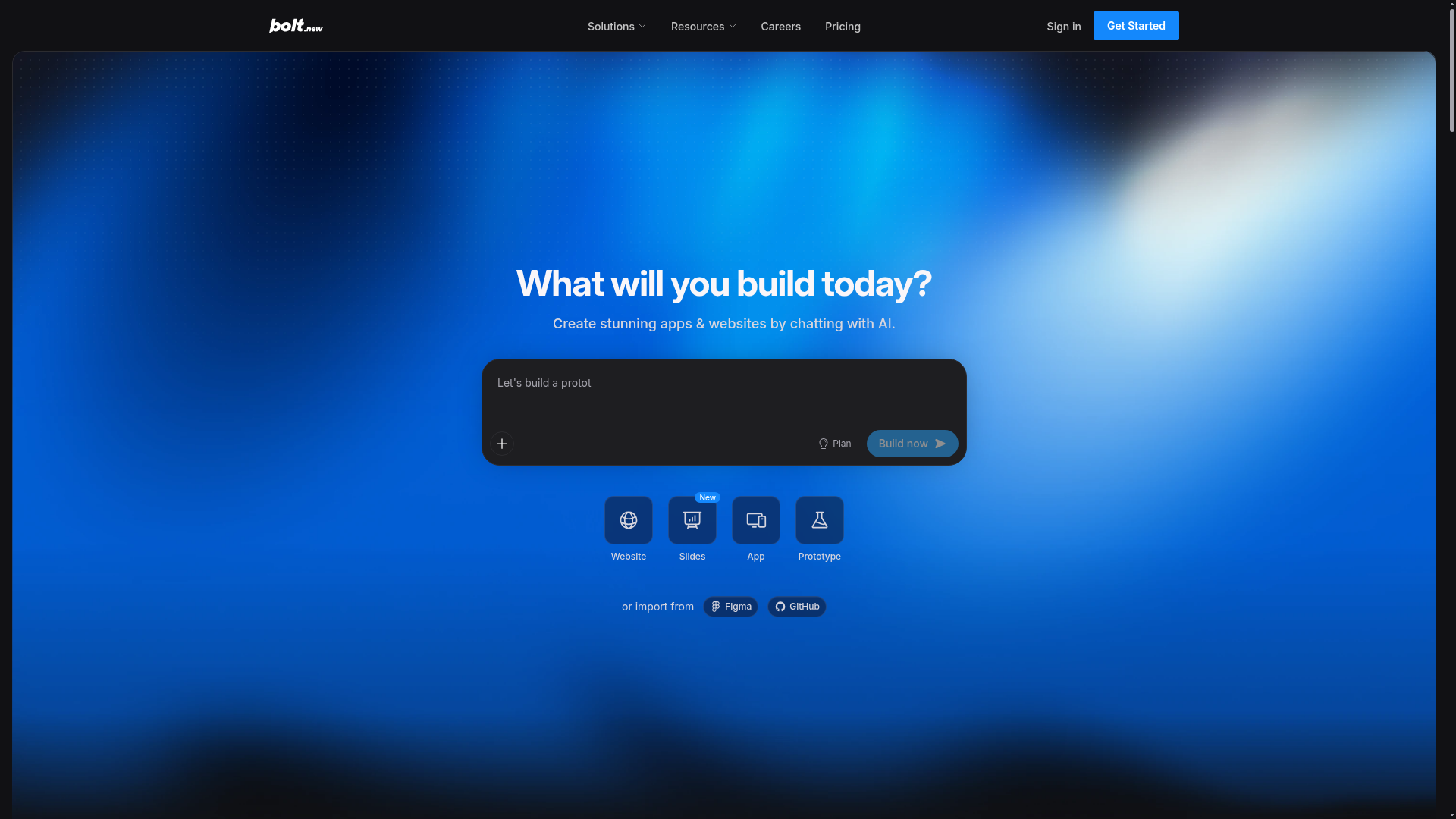 Screenshot of the Bolt New page analyzed in this UX review