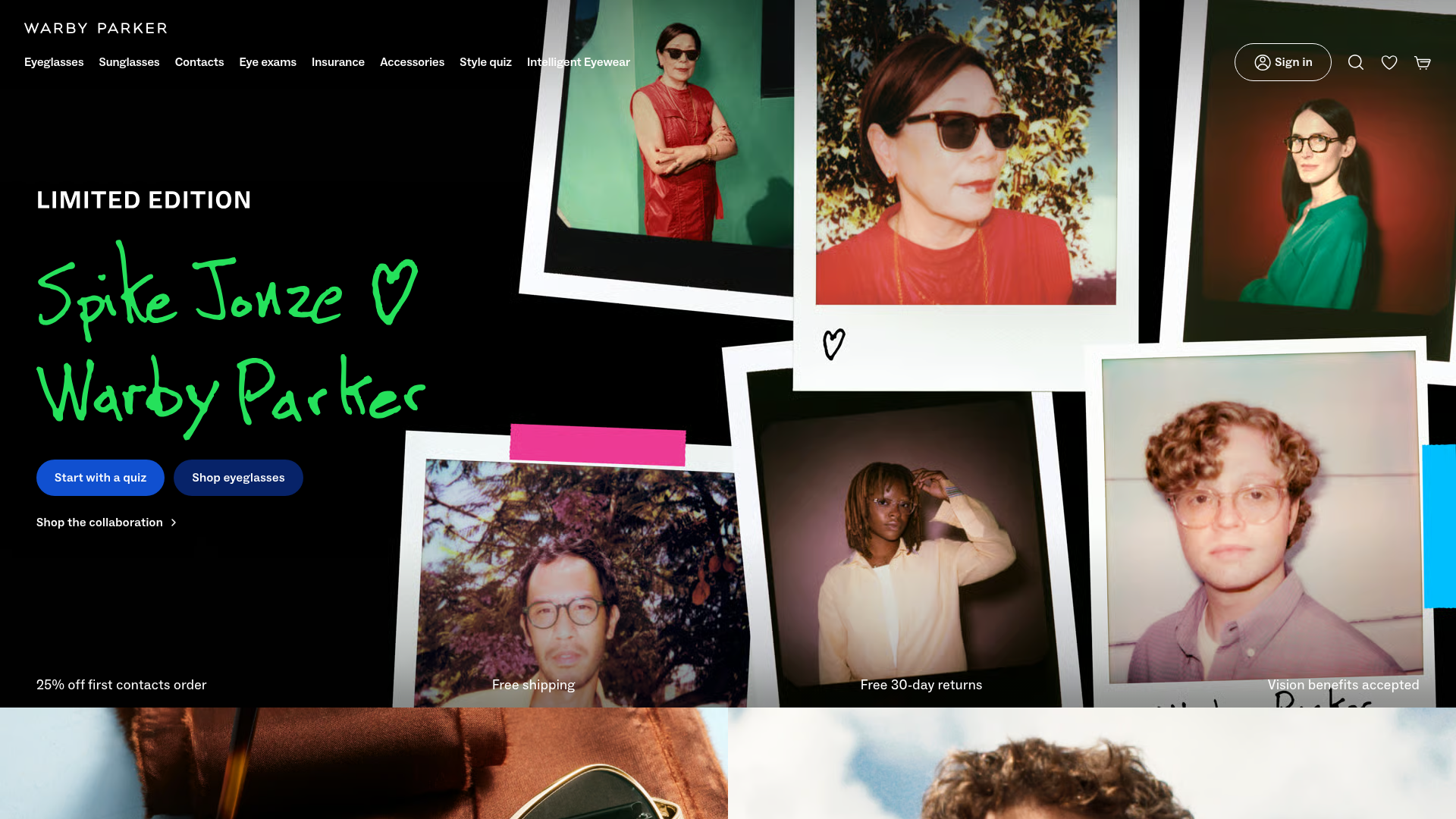 Screenshot of the Warbyparker page analyzed in this UX review