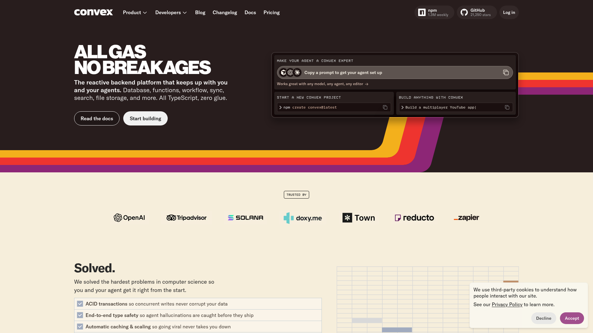 Screenshot of the Convex page analyzed in this UX review