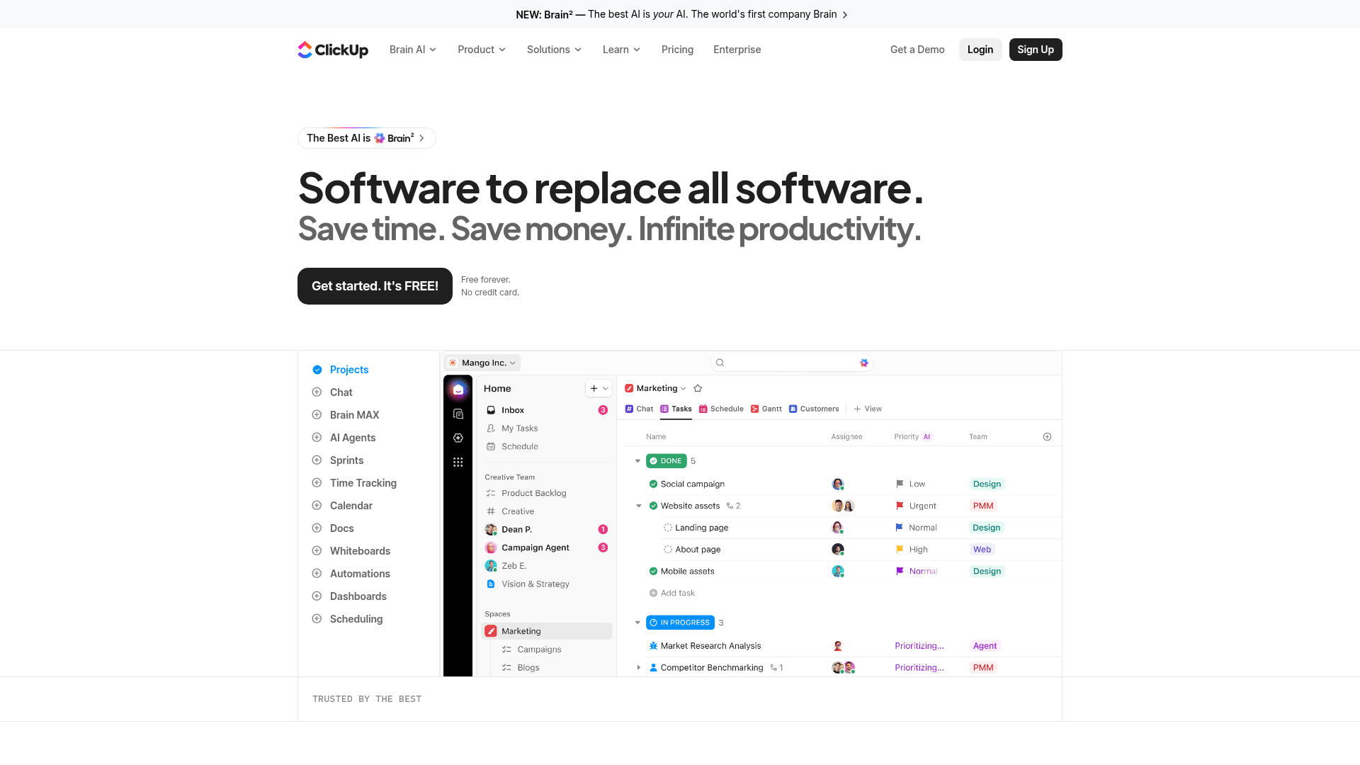 Screenshot of the Clickup page analyzed in this UX review