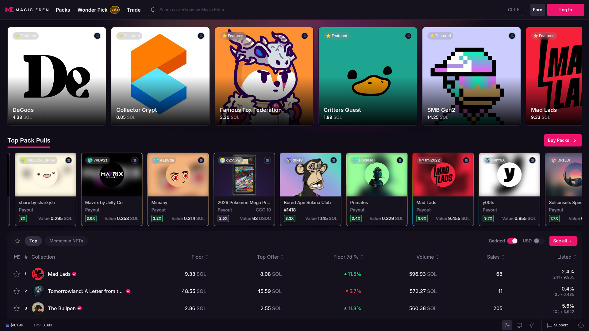 Screenshot of the Magiceden page analyzed in this UX review