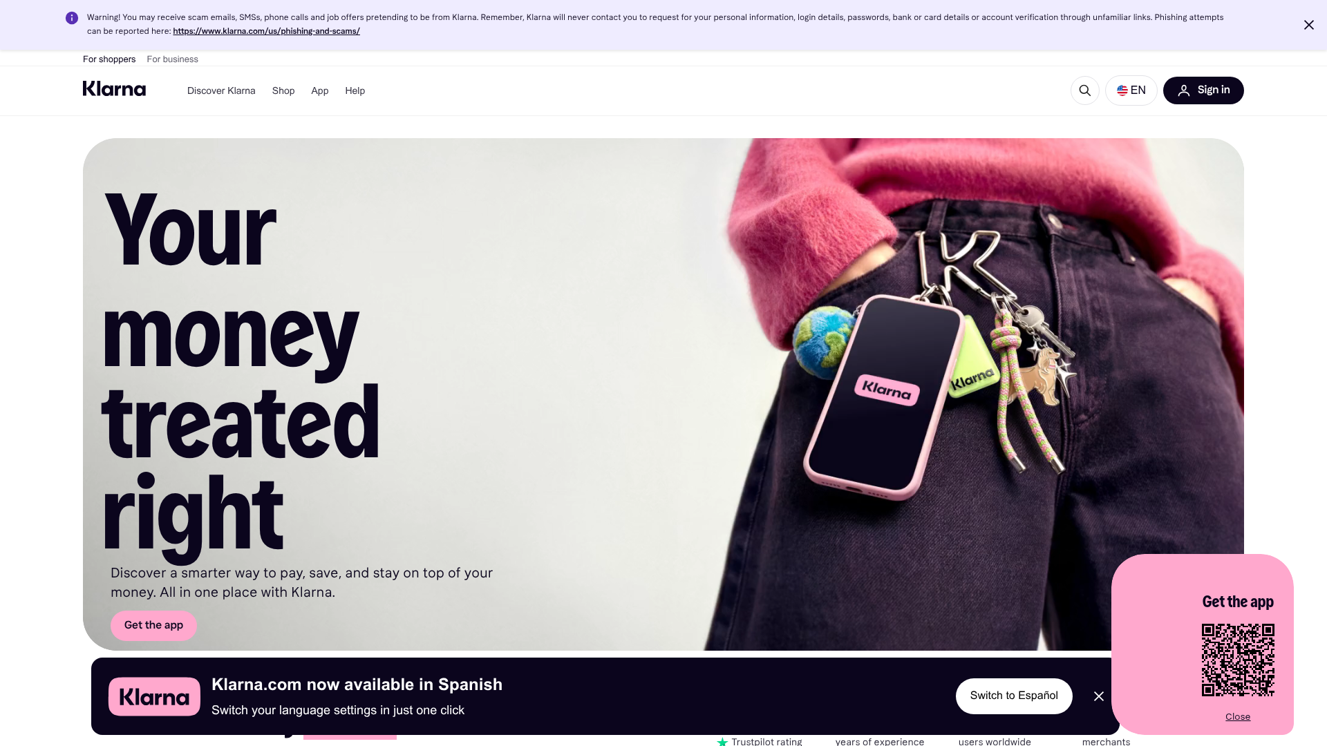Screenshot of the Klarna page analyzed in this UX review