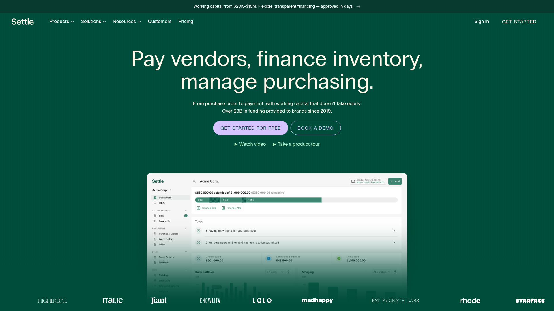 Screenshot of the Settle page analyzed in this UX review