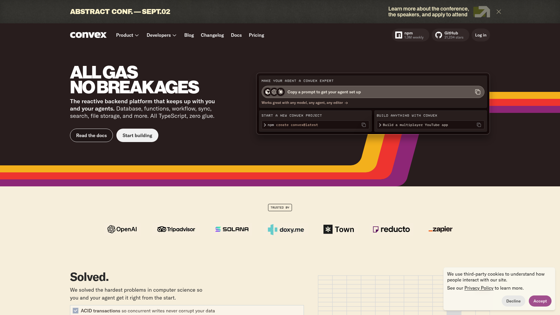 Screenshot of the Convex page analyzed in this UX review