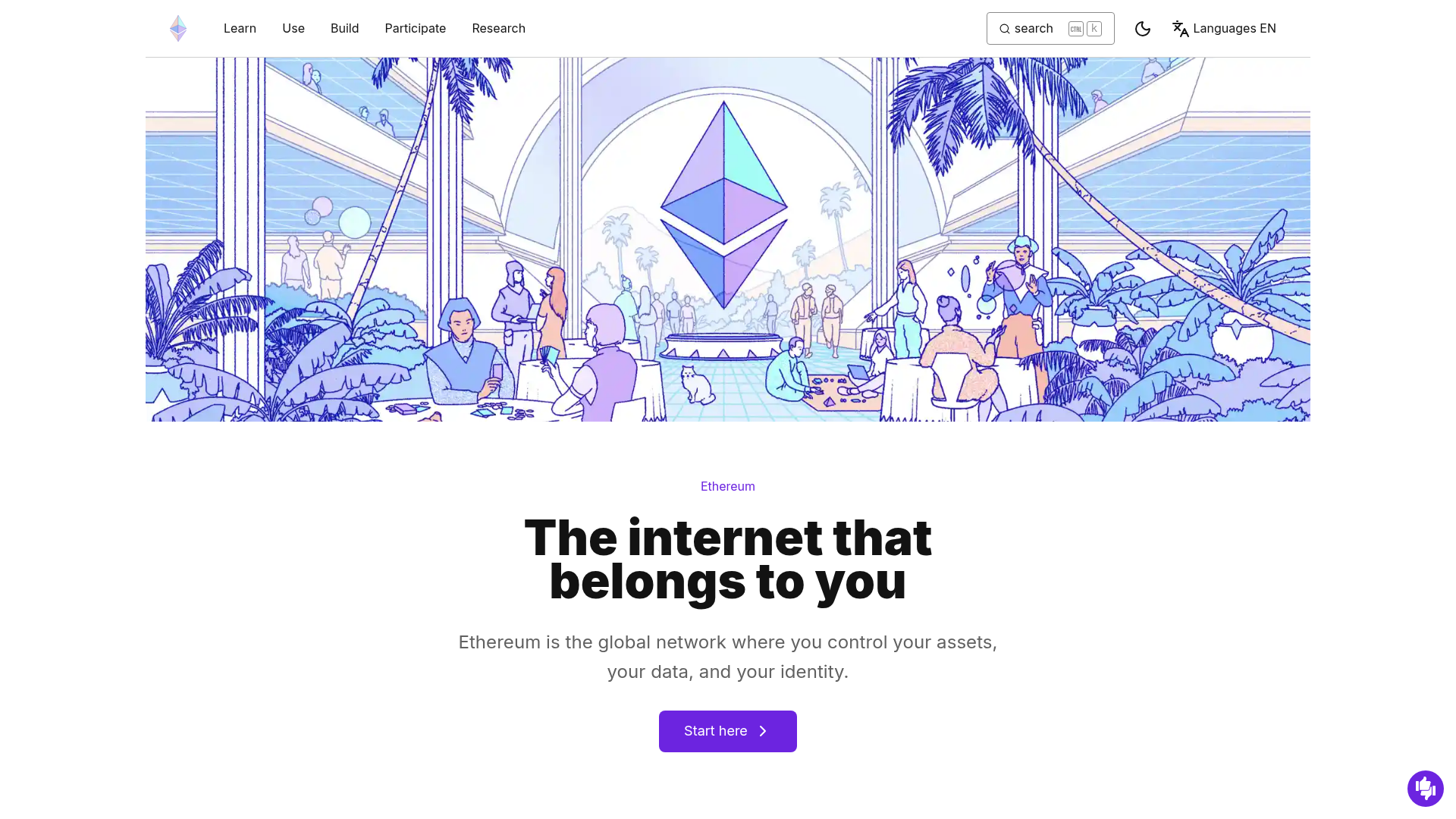 Screenshot of the Ethereum page analyzed in this UX review