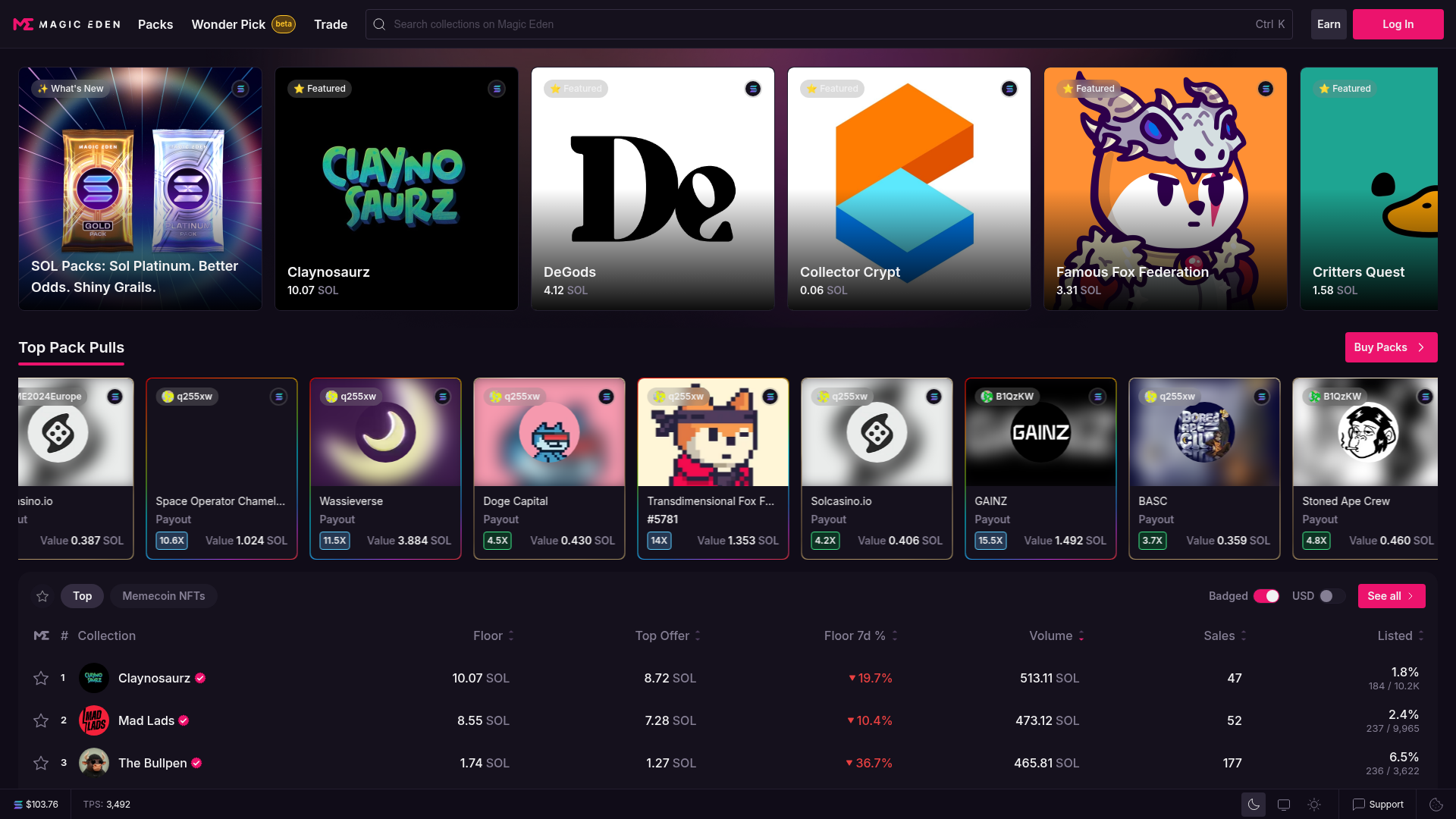 Screenshot of the Magiceden page analyzed in this UX review