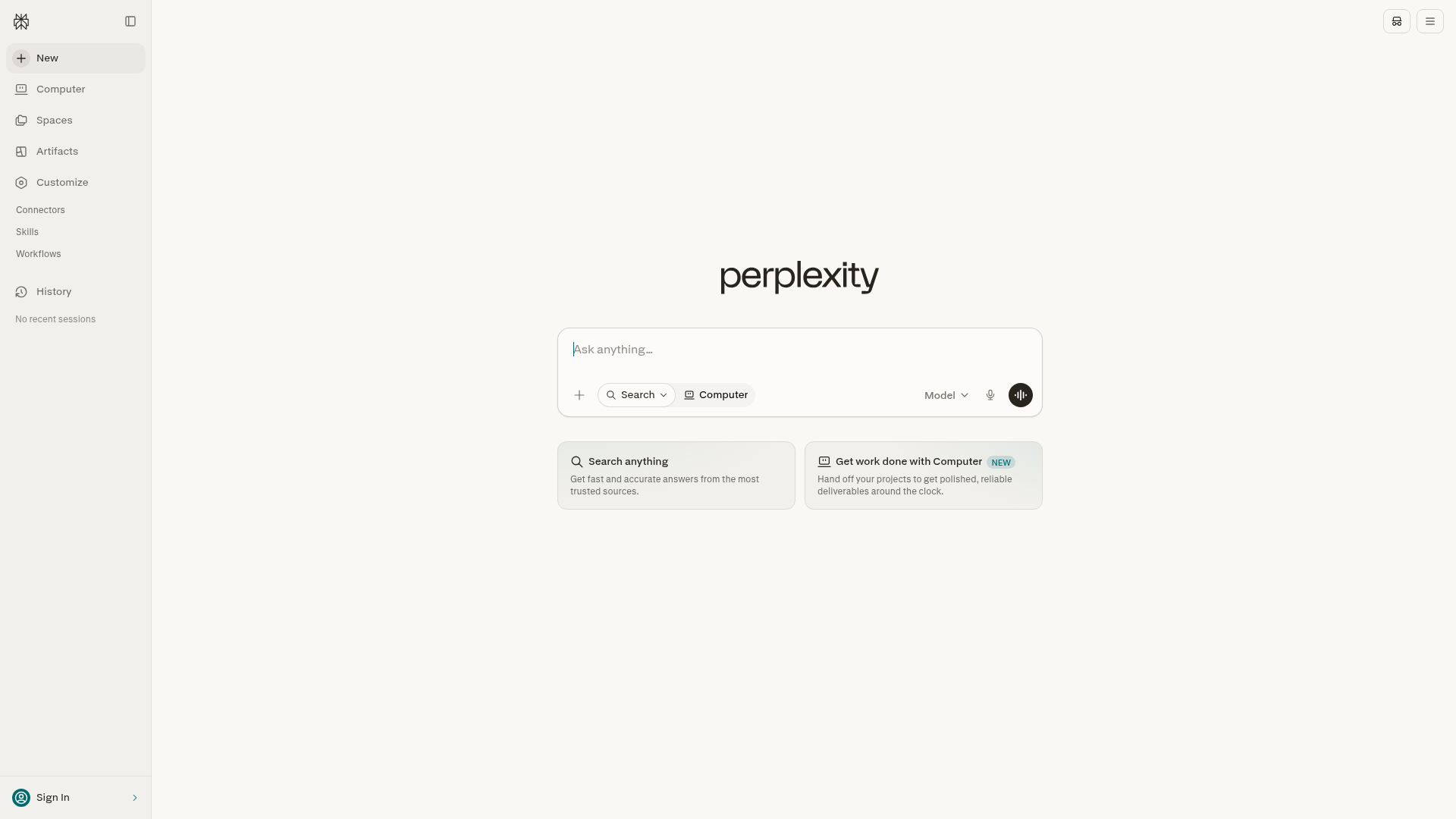 Screenshot of the Perplexity page analyzed in this UX review