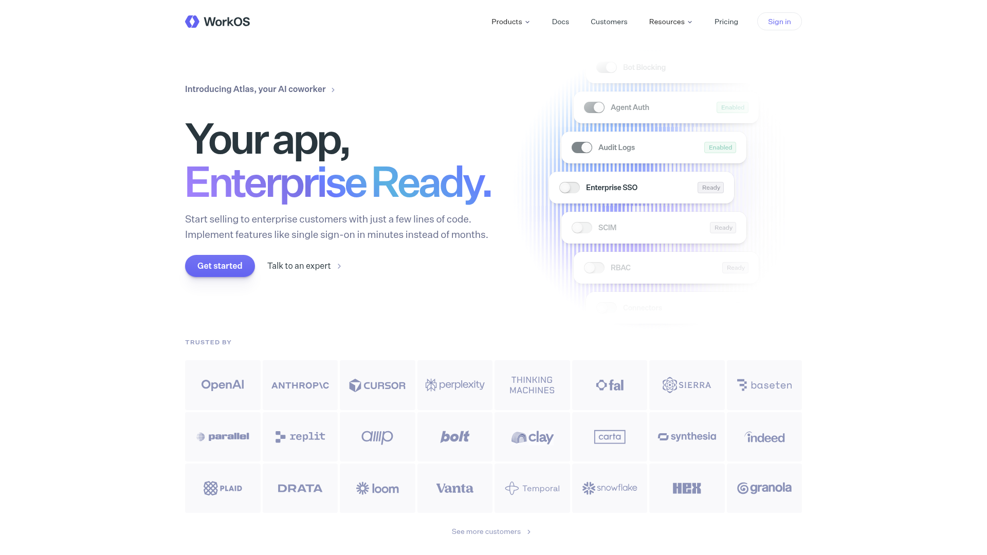 Screenshot of the Workos page analyzed in this UX review