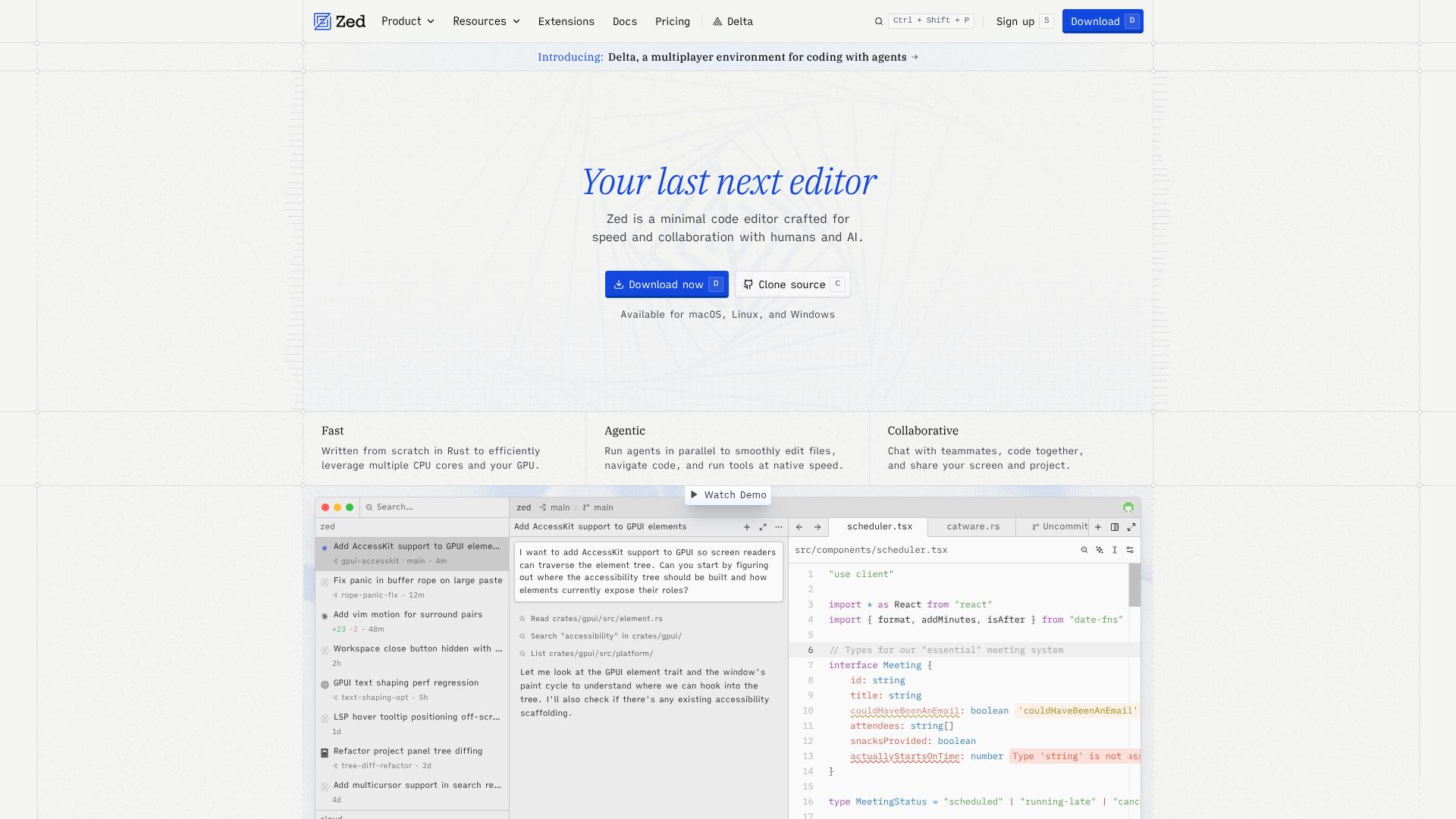 Screenshot of the Zed page analyzed in this UX review