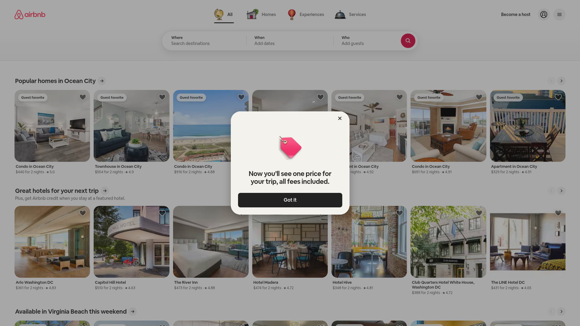 Screenshot of the Airbnb page analyzed in this UX review
