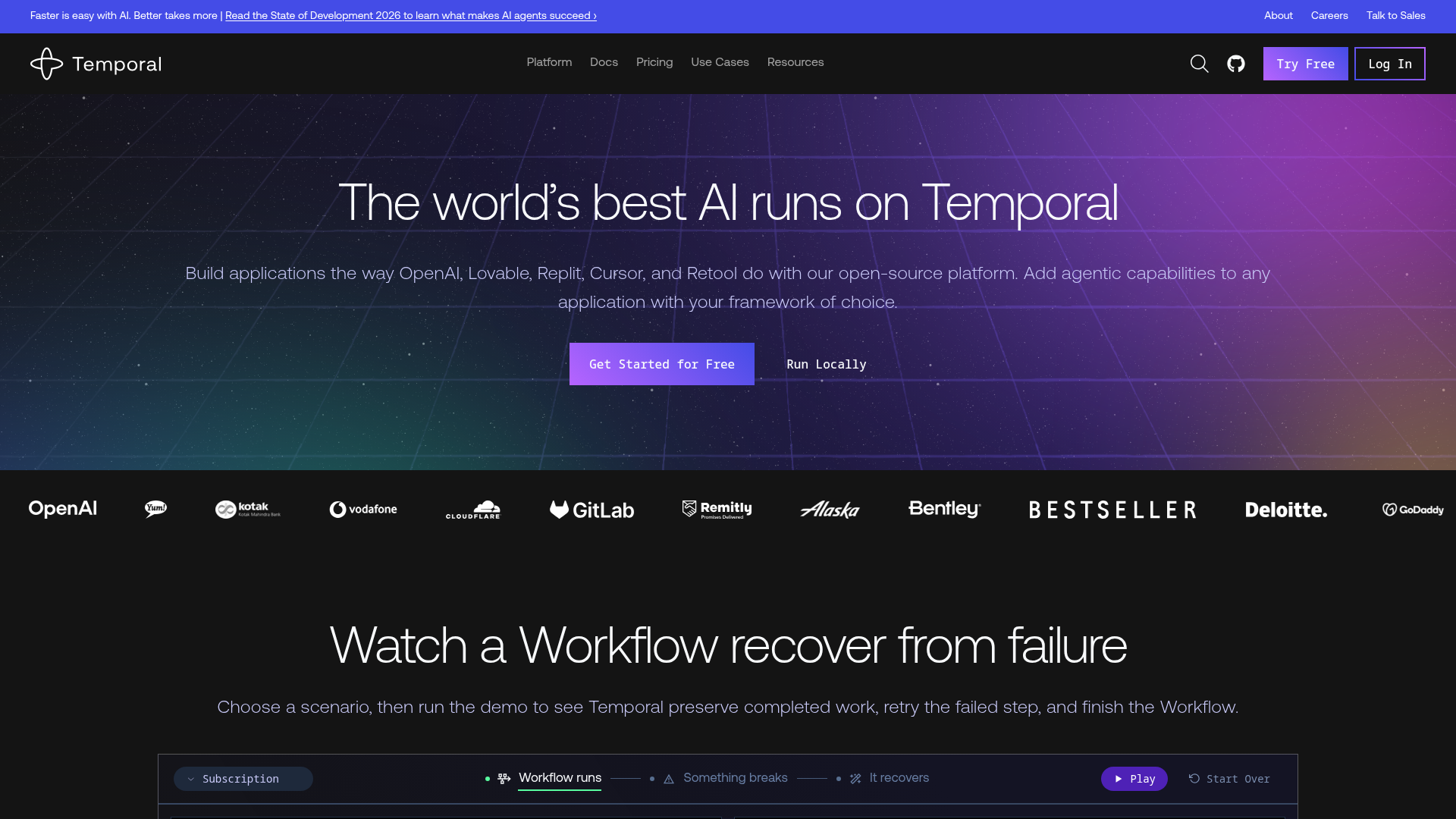 Screenshot of the Temporal page analyzed in this UX review