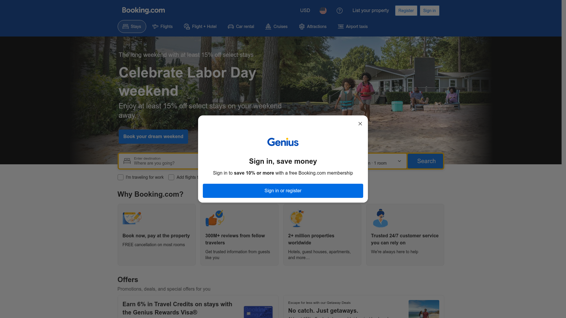 Screenshot of the Booking page analyzed in this UX review