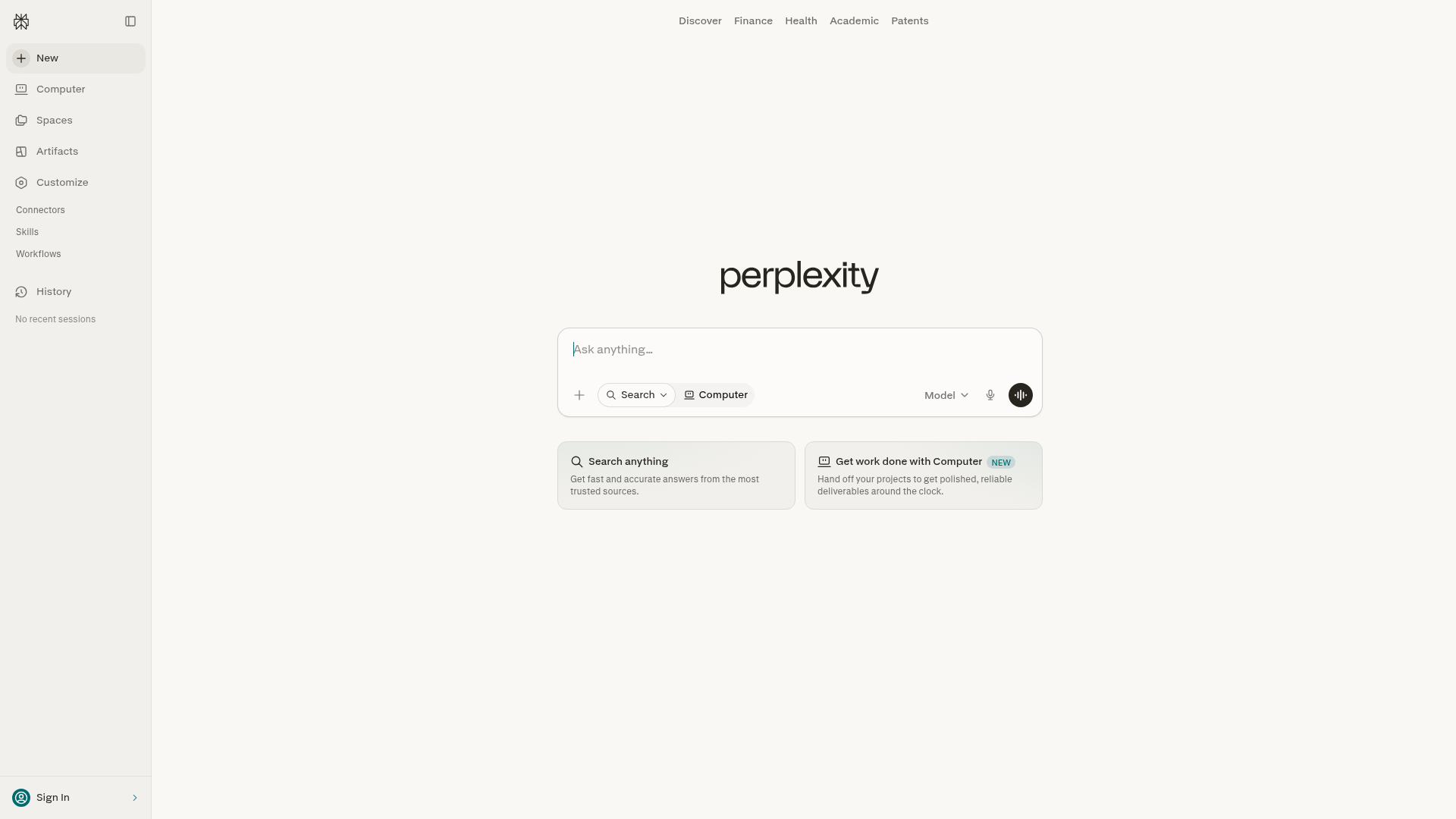 Screenshot of the Perplexity page analyzed in this UX review